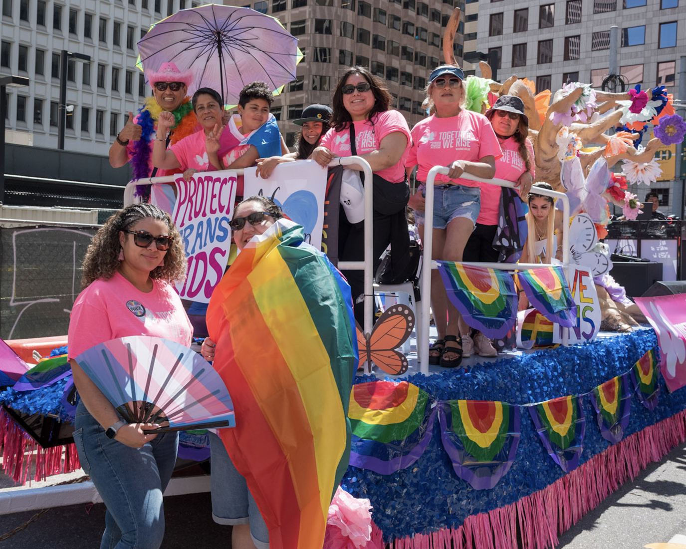 Photo of people on a float at SF Pride
