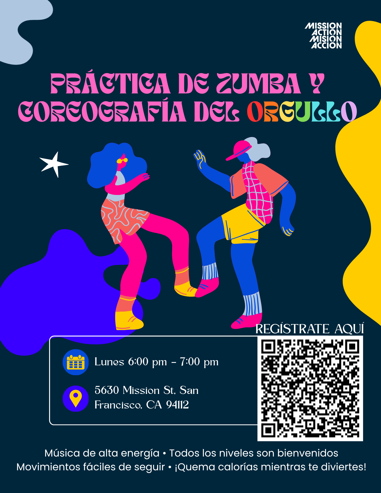 Únete al equipo de baile de Pride de Mission Action—¡es la primera vez que llevamos un contingente con danza! 💃🏽🏳️‍🌈